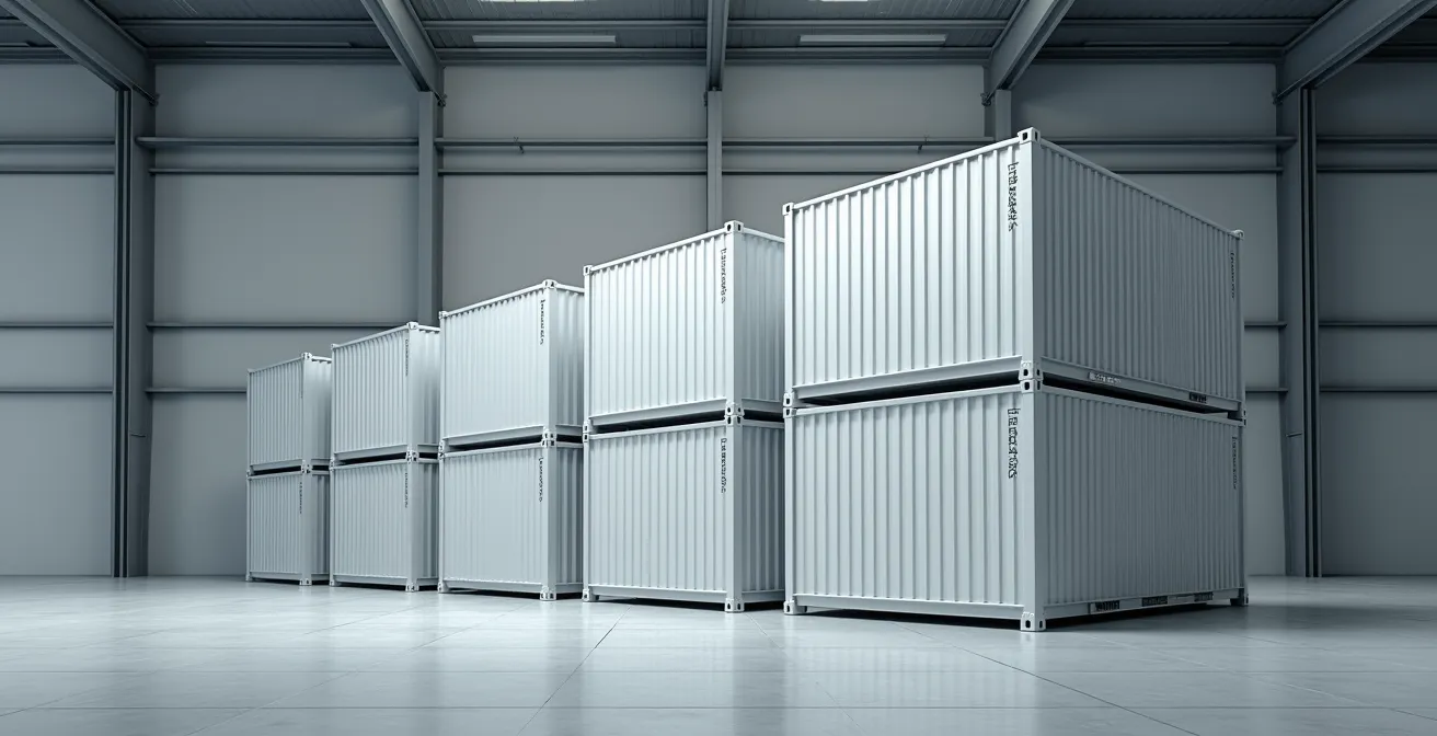 Conteneurs empilables montrant la modularité du stockage